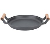 Sartén para Parrilla BBQ con Asas de Madera Dobles Redonda de Hierro Fundido para Freír Bistecs, Asar Carne 33cm/12.99in