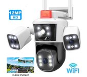 UE 6K 12MP WiFi IP 3 cámara al aire libre tres lentes vista panorámica cámara IP PTZ AI seguimiento protección de seguridad vídeo CCTV vigilancia Wifi camera