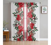 Cortinas transparentes con diseño de agujas de pino y flor de Pascua para sala de estar, dormitorio, cocina, cortinas de gasa y paneles ciegos. 135W x 114H(cm)