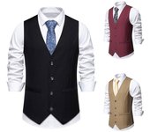 Chaleco De Traje De Un Solo Pecho Con Solapa Retro Para Hombre Chaleco Con Cuello En V Ni En Espiga L negro