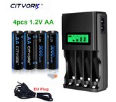 CITYORK 1.2V AA 3000mAh NI-MH Batería recargable 2A batería precargada Batería baja Autodescarga Baterías AA + cargador LCD