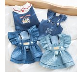 Primavera y verano perro clásico vestido de vaquero de Hong Kong gato falda de dos patas con tirantes oso de peluche ropa para perros XS