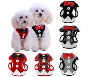 Elegante chaleco con arnés de pajarita para perro con correa ajustable para gato, bonito traje de esmoquin con lazo para cachorro S negro