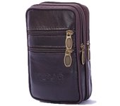 Riñonera multifuncional de piel de vaca para teléfono móvil de 6,3 pulgadas para hombre three-pull vertical bag thin version 17 cm