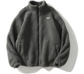 Chaqueta de invierno de estilo hip hop con forro polar esponjoso, estilo harajuku, con cremallera, ligera, de color liso, para hombre, color negro L gris