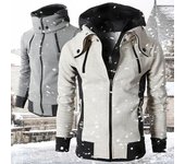 Abrigo deportivo de dos piezas con capucha, cierre de cremallera doble, cordón ajustable y diseño de bloques de color, puños y dobladillo elásticos, para hombre, otoño e invierno. M gris oscuro
