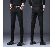 Vaqueros ajustados negros puros para hombre, pantalones casuales ajustados para hombre 28