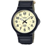 Casio Reloj analógico estándar con correa de tela y esfera beige de cuarzo MW-240B-3BV para hombre beige