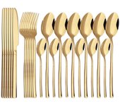 Juego de vajilla dorada de 24 Uds., juego de cubiertos de acero inoxidable, cuchillo, tenedor, cuchara para cenas, vajilla de cocina, juego de cubiertos apto para lavavajillas plata