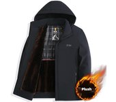 Chaqueta de invierno de terciopelo grueso para hombre con capucha desmontable Chaqueta de algodón con plumón L negro