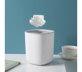 Cubo de basura de escritorio, cubo de almacenamiento para mesa de café de oficina, cubo de basura pequeño con tapa de Nordic Wind para sala de estar blanco