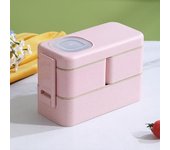 Cajas de almacenamiento Bento 3 en 1 con cuchara y tenedor, kit de fiambrera, contenedor de comida portátil para niños color rosa