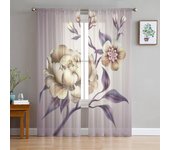 Cortinas para sala de estar transparentes con flores y hojas, cortinas decorativas de gasa de Organza para dormitorio, cortinas de tul para ventana de cocina 1 PCS W100XH250cm