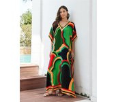 EDOLYNSA 2024 Verano Bohemio Verde Impreso Tallas grandes Kaftan Sexy Beach Cover-ups para mujeres Acogedor cuello en V Manga corta Vestido de casa Túnica suelta Q1594 One Size verde