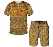 Conjunto de chándal de 2 piezas para hombre, camiseta, pantalones cortos y traje con estampado 3D del antiguo Egipto, dios faraón, ropa de calle para pareja S