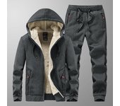 Conjuntos de lana de invierno para hombres Sudaderas con capucha gruesas + Pantalones Traje Sudadera con capucha Chándales 3XL gris