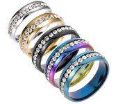Anillos de eternidad de circonita de cristal apilables de acero inoxidable Multicolor a la moda, joyería de alianza de boda 7 plata