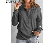 Blusas y camisas de cuello tipo polo de manga larga con estampado de colores sólidos para primavera y otoño para mujer de VEZFAA S gris