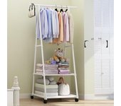 Perchero móvil triangular de pie con almacenamiento multicapa y secado de ropa blanco