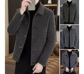 Abrigo de lana para hombre, chaqueta de manga larga con solapa y botonadura sencilla, diseño de botones de color liso, corte regular, ropa de abrigo de invierno M gris