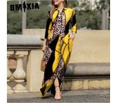 GMXIA Moda de mujer Verano Primavera Color sólido Impresión Manga larga POLO Cuello Suelto Casual Vestidos con botones S