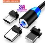 Cable USB magnético LED 3A, carga rápida para iPhone, Cable tipo C, cargador magnético, carga de datos, Cable Micro USB, Cable de teléfono móvil, Cable USB Micro USB negro