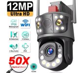 Cámara de vigilancia con zoom óptico de 50X, cámara PTZ inalámbrica para exteriores, cámara de seguridad con video inteligente de 12 MP y 6K, tres lentes, CCTV iCSee 12MP Camera
