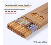 Palillos de bambú antimoho con diseño de mármol, cinco colores, juego premium de un solo uso para el hogar y hoteles.