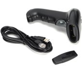 Escáner de código de barras inalámbrico portátil 1D con cable de datos y receptor USB para tiendas.