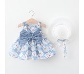 A749 Vestido de princesa de verano para niña con lazo grande y falda de flores, incluye sombrero, para edades de 1 a 4 años 100 cm