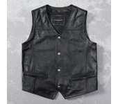 Chaleco de piel de vaca de primera capa Chaleco de cuero puro para hombre Chaqueta de cuero sin mangas de corte entallado Chaleco de cuello en V S negro