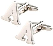 Gemelos con inicial de latón para hombre, gemelos con letras para camisa de negocios, regalo de boda A 18 x 15 mm plata