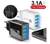 Cargador USB 3.1A de 4 puertos con enchufe UE/EE. UU., cargador de teléfono QC 3,0 de carga rápida para iPhone, Samsung, Xiaomi, adaptador de carga