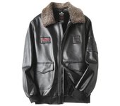 Chaqueta de vuelo de cuero rojo con solapa estampada y traje de vuelo para otoño e invierno, abrigo cálido de cuero para hombre. 50