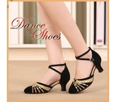 Zapatos de baile latino con lentejuelas para mujer, punta cerrada, suela blanda, zapatos modernos para salsa, tango, baile de salón, tacón de 5,5 cm 34 negro/oro