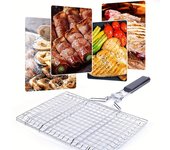 1 pieza de red de barbacoa plegable de acero inoxidable 304, desmontable, portátil, con clip para parrilla de pescado, rejilla para verduras, herramientas para barbacoa 1 PC