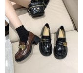 Nuevos zapatos Lolita para mujer, zapatos Oxford de cuero sólido con tacones altos cuadrados, mocasines informales para mujer de talla grande 35 negro
