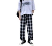 Pantalones de chándal casuales de cuadros grandes y holgados para primavera y otoño para hombre S blanco