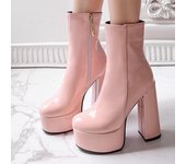 Botines de plataforma de moda para mujer, negros, blancos y rosas, botas cortas, tacones de bloque, zapatos fetiche para fiesta, talla grande 45, novedad invierno 2024 34 negro