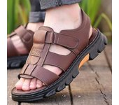 Sandalias de playa de verano para hombre, zapatillas de piel de vaca con hebilla y correa, sandalias de plataforma cómodas y antideslizantes para exteriores, sandalias romanas para hombre 36