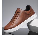 Zapatos clásicos de cuero para hombre, zapatillas informales de suela gruesa, zapatos para caminar con cordones de moda, zapatos vulcanizados cómodos y antideslizantes para primavera 39 marrón oscuro