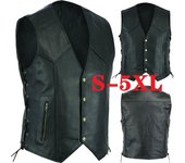 Chaleco de cuero trenzado negro para hombre, chaleco de motociclista con encaje lateral S negro