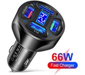 Cargador de coche de 66 W, cargador de coche USB QC 3.0, adaptador de carga rápida, cargador de teléfono de 4 puertos para iPhone, Xiaomi y Huawei blanco