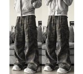 Pantalones vaqueros de color claro lavados de estilo urbano americano para hombre y mujer, de pierna recta, ligeramente acampanados, holgados y de pierna ancha, para otoño e invierno. S