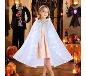 Capa de Halloween para niños con cadena de luces LED, malla translúcida, lentejuelas, capucha, fruncido, lazo con cordones, estilo princesa, disfraz para fiesta de Navidad, poncho blanco