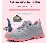 Nuevos zapatos de seguridad de moda para mujeres, zapatillas de trabajo, zapatos estructurados, zapatos de protección a prueba de neumáticos, botas de trabajo, zapatos con punta de acero 35 color rosa