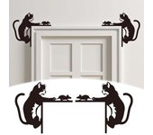 Adorno de puerta de gato negro de madera con forma de gato y ratón, ideal como adorno para la esquina de la puerta, regalo para amantes de los gatos. Left