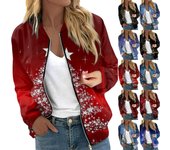 Chaqueta de mujer de manga larga ligera con cremallera, corta, con estampado floral, chaqueta acolchada informal con bolsillos S azul oscuro