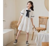 Vestido Preppy para niñas 2023 Vestido de verano Lazo Princesa Falda blanca para niños 120cm blanco