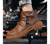 Botas Chelsea de caña alta para hombre, botas de invierno, botas de piel, suela gruesa, transpirables, para motocicleta 42 negro